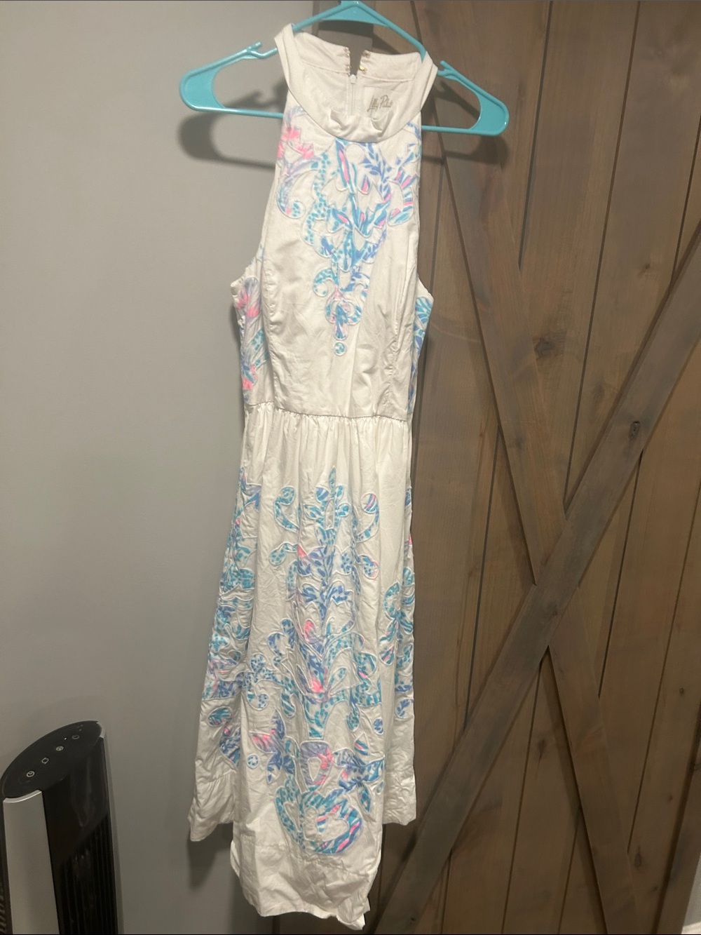 Lilly Pulitzer White Maxi Dress with Blue & Pink Floral Motiff